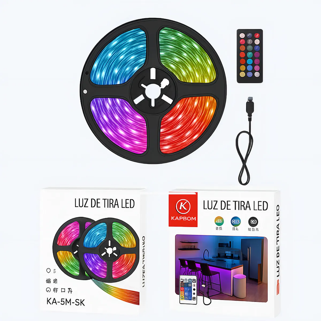 Fita Led Rgb 5 Metros Usb Com Controle Remoto