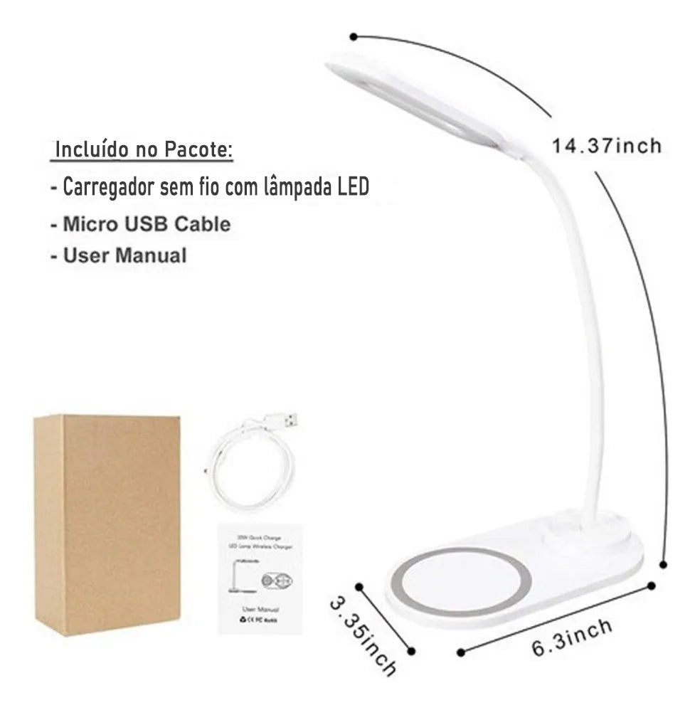 Luminária Led De Mesa Com Carregador Sem Fio