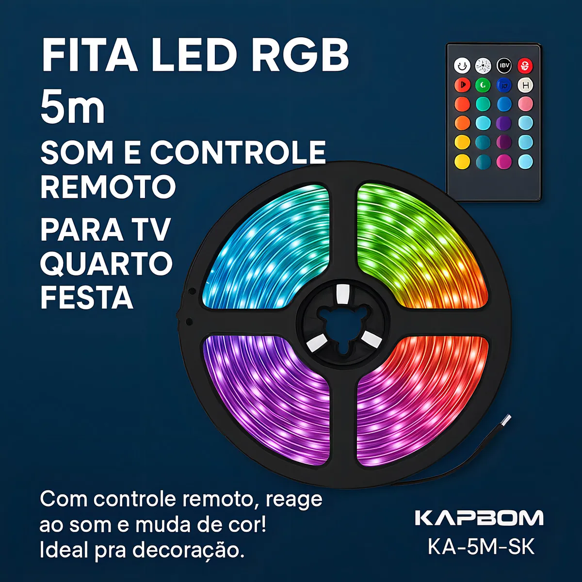 Fita Led Rgb 5 Metros Usb Com Controle Remoto