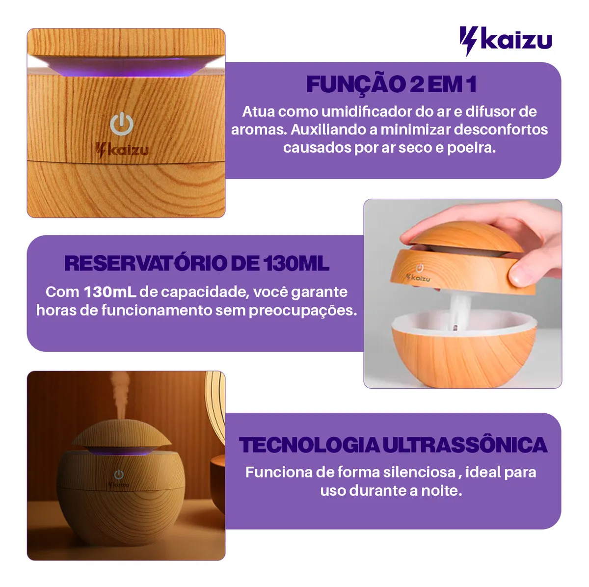 Difusor De Ambiente Eletrico Purificador Aromatizador Ar Essência Silencioso Bivolt Kaizu