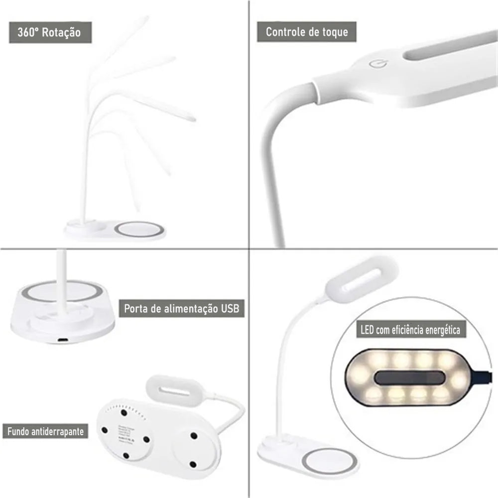 Luminária Led De Mesa Com Carregador Sem Fio