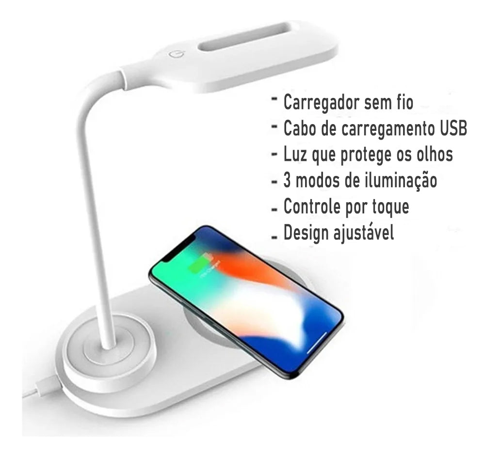 Luminária Led De Mesa Com Carregador Sem Fio